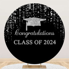 Lofaris Silver Black Bachelor Cap Circle Graduation Backdrop