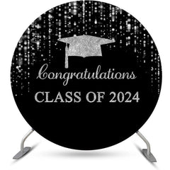 Lofaris Silver Black Bachelor Cap Circle Graduation Backdrop