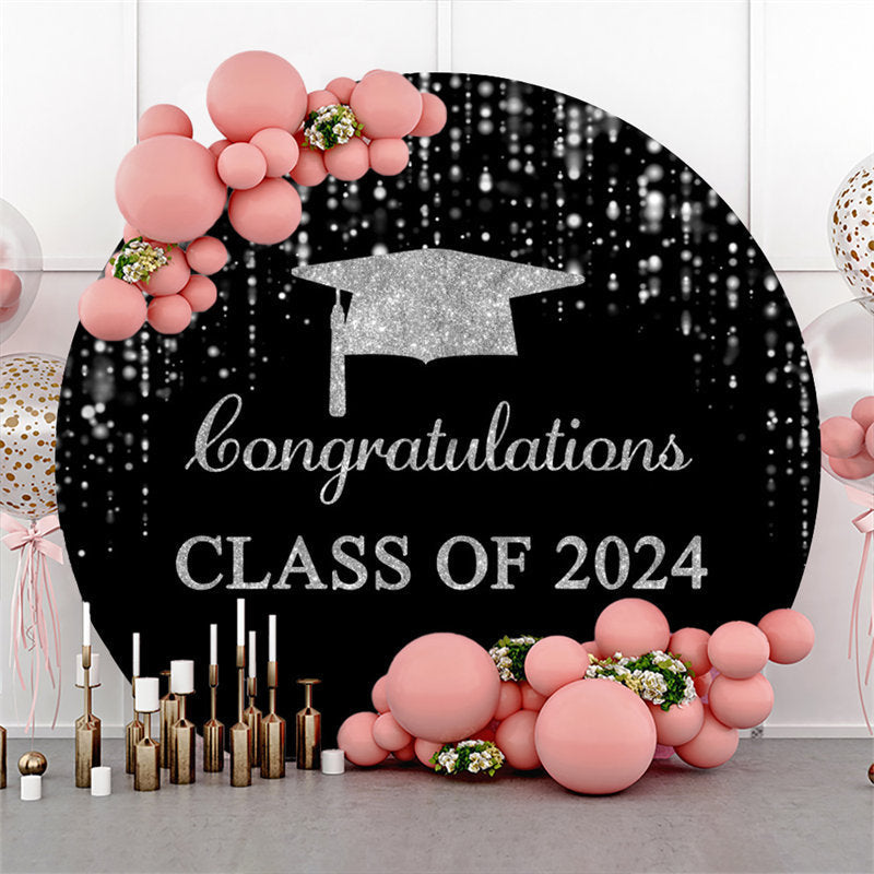 Lofaris Silver Black Bachelor Cap Circle Graduation Backdrop