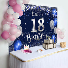 Lofaris Silver Blue Balloon Glitter 18th Birthday Backdrop