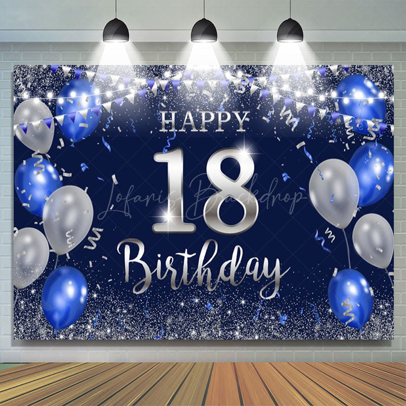 Lofaris Silver Blue Balloon Glitter 18th Birthday Backdrop