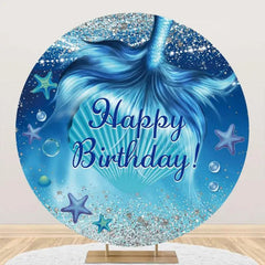 Lofaris Silver Blue Mermaid Tail Circle Birthday Backdrop