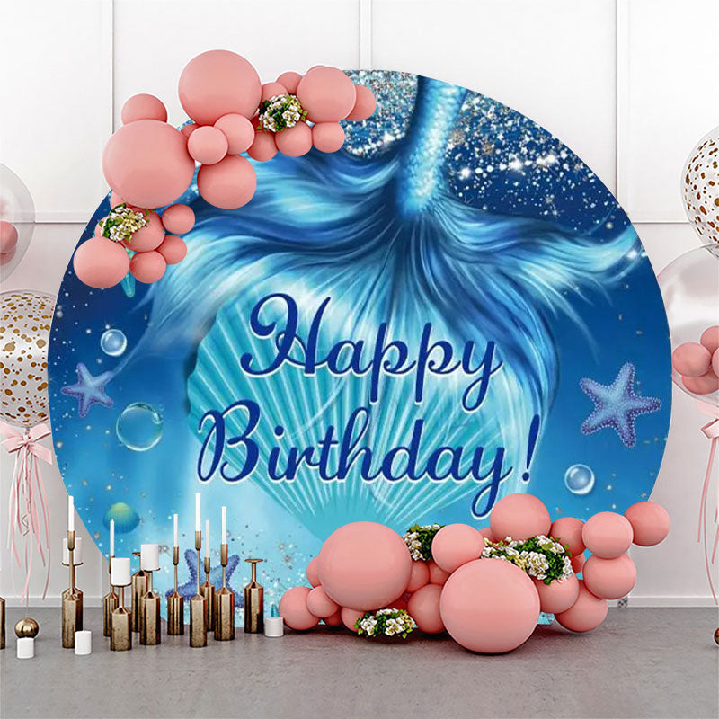 Lofaris Silver Blue Mermaid Tail Circle Birthday Backdrop