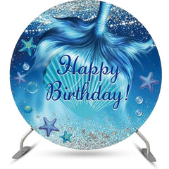 Lofaris Silver Blue Mermaid Tail Circle Birthday Backdrop