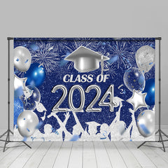 Lofaris Silver Blue Sparkle Balloon Graduation Backdrop