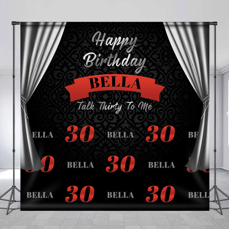 Lofaris Silver Curtain Black Custom Name Birthday Backdrop