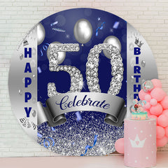 Lofaris Silver Diamond Balloons 50th Birthday Round Backdrop