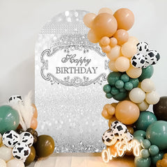 Lofaris Silver Diamond Glitter Crown Happy Birthday Arch Backdrop