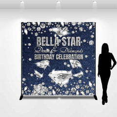 Lofaris Silver Diamond Light Blue Custom Birthday Backdrop