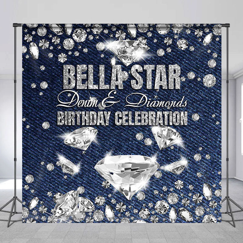 Lofaris Silver Diamond Light Blue Custom Birthday Backdrop