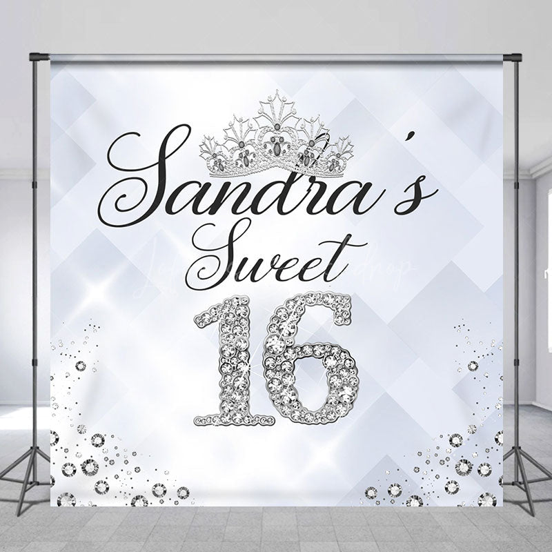 Lofaris Silver Diamond Sweet 16 Custom Name Birthday Backdrop