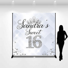 Lofaris Silver Diamond Sweet 16 Custom Name Birthday Backdrop