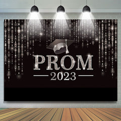 Lofaris Silver Glitter 2023 Prom Hat Black Graduation Backdrop