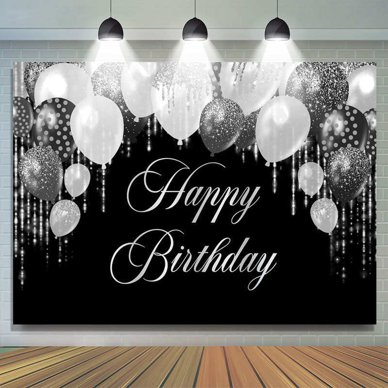 Lofaris Silver Glitter Balloon Black Birthday Party Backdrop