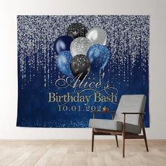 Lofaris Silver Glitter Bokeh Blue Custom Birthday Backdrop