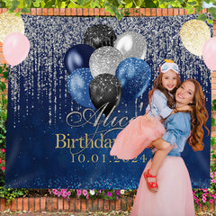 Lofaris Silver Glitter Bokeh Blue Custom Birthday Backdrop