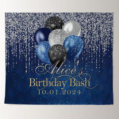 Lofaris Silver Glitter Bokeh Blue Custom Birthday Backdrop