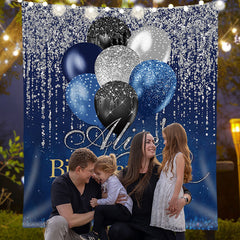 Lofaris Silver Glitter Bokeh Blue Custom Birthday Backdrop