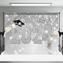 Lofaris Silver Glitter Confetti 2024 Graduation Party Backdrop