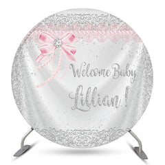 Lofaris Silver Glitter Pink Bowknot Girl Baby Shower Backdrop