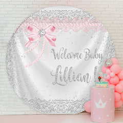 Lofaris Silver Glitter Pink Bowknot Girl Baby Shower Backdrop