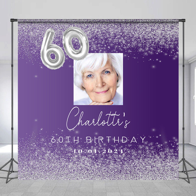 Lofaris Silver Glitter Purple Custom 60Th Birthday Backdrop