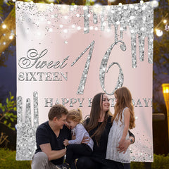 Lofaris Silver Glitter Rose Gold Custom 16th Birthday Backdrop