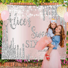 Lofaris Silver Glitter Rose Gold Custom 16th Birthday Backdrop