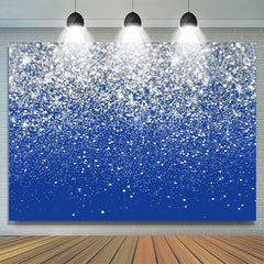 Lofaris Silver Glitter Sequin Blue Happy Birthday Backdrop