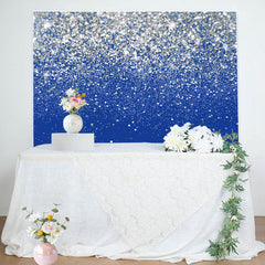 Lofaris Silver Glitter Sequin Blue Happy Birthday Backdrop