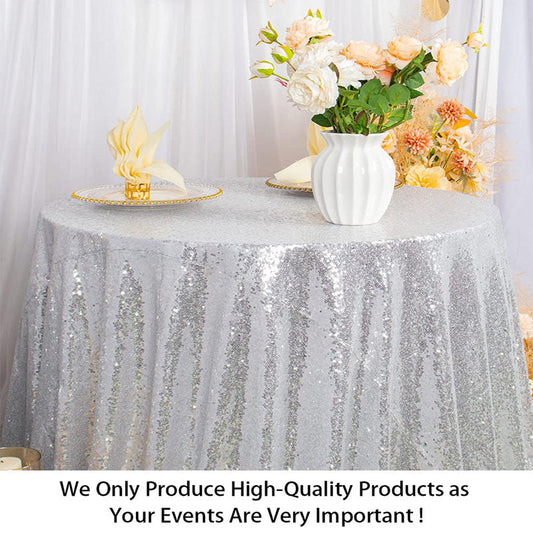 Silver Glitter Sequin Party Banquet Round Table Cover - Lofaris