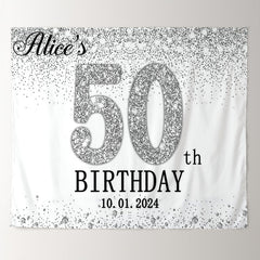 Lofaris Silver Glitter White Custom 50th Birthday Backdrop