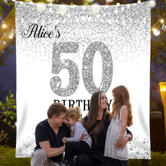 Lofaris Silver Glitter White Custom 50th Birthday Backdrop