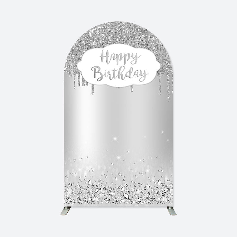 Lofaris Silver Happy Birthday Double Sided Arch Backdrop