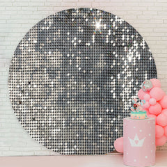 Lofaris Silver Lattice Glitter Round Birthday Party Backdrop