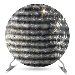 Lofaris Silver Lattice Glitter Round Birthday Party Backdrop