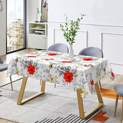 Lofaris Silver Leaves Red Yellow Floral Tablecloth For Decor