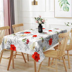 Lofaris Silver Leaves Red Yellow Floral Tablecloth For Decor