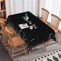 Lofaris Silver Ribbons Glitter Black Happy New Year Tablecloth