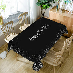 Lofaris Silver Ribbons Glitter Black Happy New Year Tablecloth