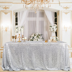 Lofaris Silver Sequin Glitter Rectangle Banquet Tablecloth