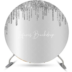 Lofaris Silver Solid Color Glitters Round Birthday Backdrop