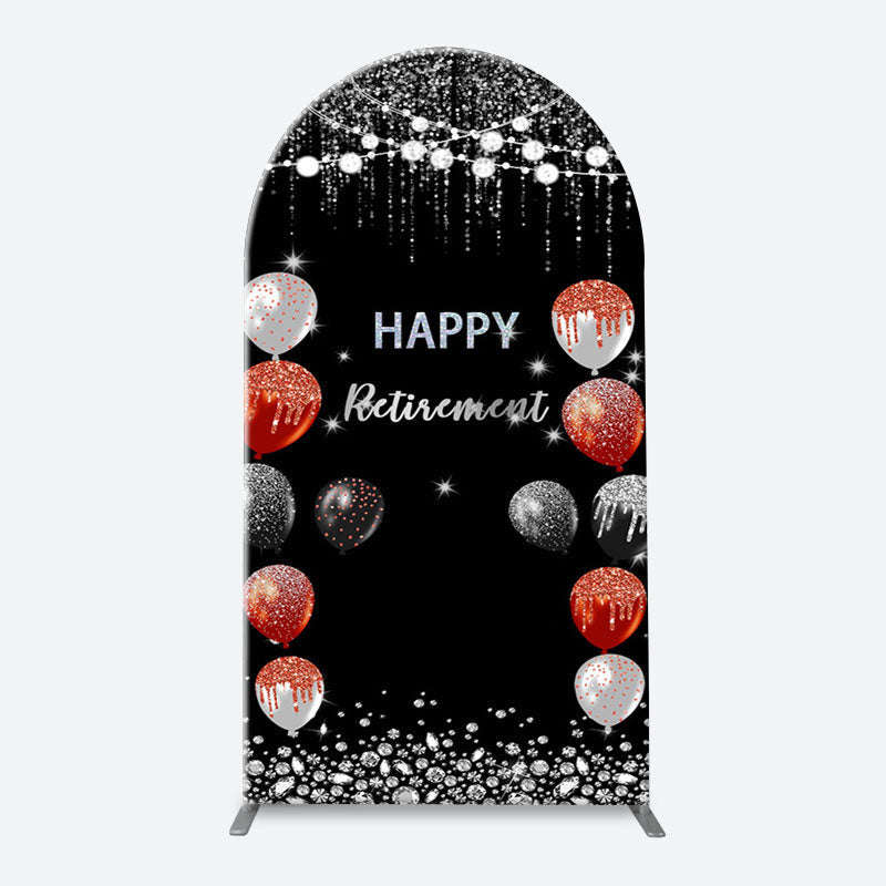 Lofaris Silver Sparkle Balloon Black Arch Retirement Backdrop