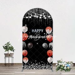 Lofaris Silver Sparkle Balloon Black Arch Retirement Backdrop