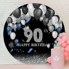 Lofaris Silver Sparkling Black Circle 90th Birthday Backdrop