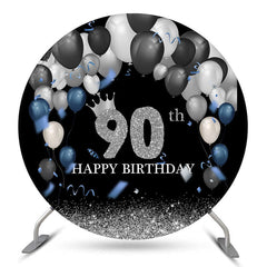 Lofaris Silver Sparkling Black Circle 90th Birthday Backdrop