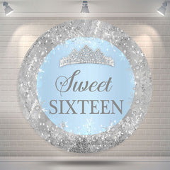 Lofaris Silver Sparkling Snowflake Round Sweet 16 Backdrop