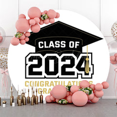 Lofaris Simple Bachelor Cap Circle Happy Graduation Backdrop