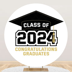 Lofaris Simple Bachelor Cap Circle Happy Graduation Backdrop