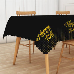 Lofaris Simple Black And Gold Happy Birthday Tablecloth